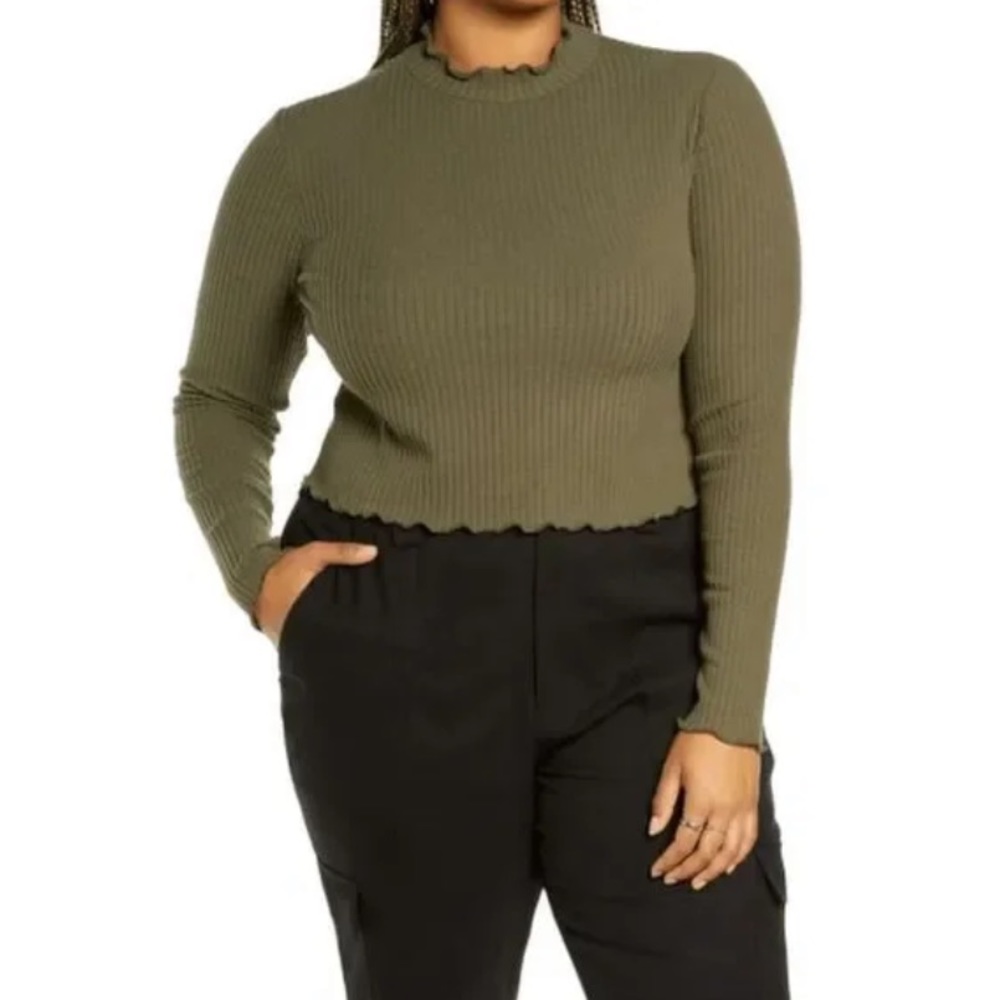 FINAL SALE 🔥 BP - Long sleeved rib tee with lettuce trim